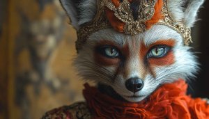 Fox with Crown Wallpaper, Majestic Animal Portrait HD Mobile Background