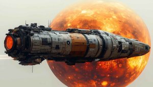 Spacecraft Wallpaper: Sci-Fi Battleship Desktop Background, Orange Planet Mobile Wallpaper
