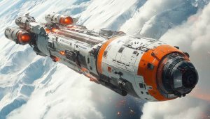 Spaceship over Snowy Mountains 4K Desktop Mobile Wallpaper