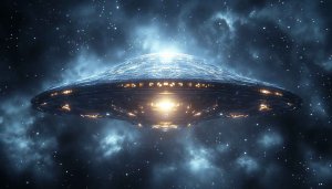 UFO Spaceship in Starry Night Sky Free 4K Desktop Wallpaper