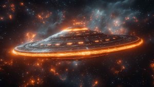 Orange Glowing Spaceship Galaxy Nebula Mobile Wallpaper Free Download