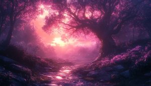 Pink Fantasy Forest Wallpaper, Magical Landscape, Beautiful 4K Background
