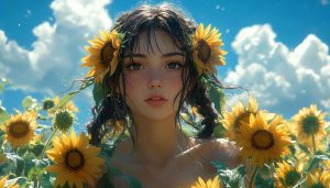 Sunflower Girl Aesthetic Art Mobile Wallpaper, 4K Desktop Background
