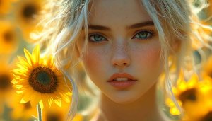 Sunflower Girl Portrait 4K Desktop Background, Free Mobile Wallpaper