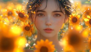 Beautiful Girl in Sunflower Field 4K Mobile Phone Wallpaper