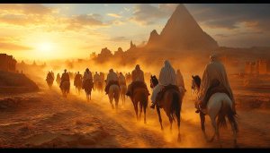 Golden Desert Caravan Wallpaper, Egypt Pyramids 4K Desktop Background