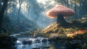 Mystical Forest Mushroom 4K Wallpaper, Fantasy Desktop Background Free