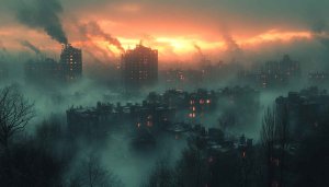 Post Apocalyptic Cityscape Dusk 4K Desktop Background Free Wallpaper