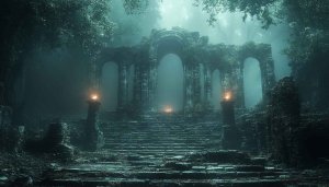 Mystic Forest Ruins 4K Wallpaper For Desktop and Mobile