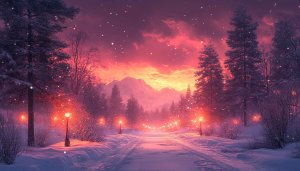 Free Winter Snow Landscape Wallpaper 4K Desktop Background Pink Sunset
