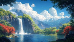 Beautiful Waterfall Mountain Lake 4K Desktop Background Scenery Wallpaper