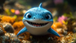 Cute Blue Shark Character 4K Desktop Background Mobile Wallpaper