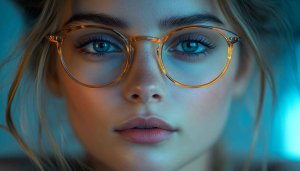 Blue Eyes Woman with Glasses Portrait Mobile Phone Background Wallpaper