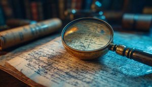 Vintage Magnifying Glass on Antique Manuscript Desktop Background Wallpaper