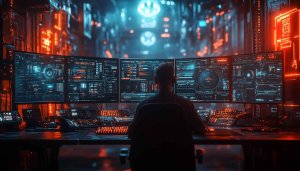 Cyberpunk Hacker Room 4K Desktop Background and Mobile Wallpaper