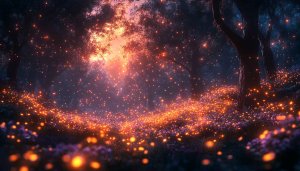 Enchanted Forest Glowing Lights 4K Desktop Background Mobile Wallpaper