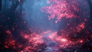 Pink Fairy Light Forest Path 4K Desktop Mobile Wallpaper