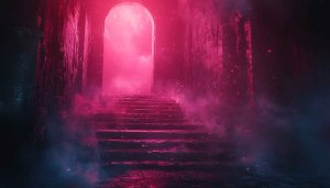 Pink Lit Archway Mobile Wallpaper, Stairway 4K Desktop Background