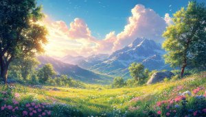 Scenic Mountain Valley Landscape Wallpaper for Desktop Background, Mobile Use