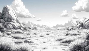 Black and White Desert Landscape Mobile Wallpaper Sketch Art