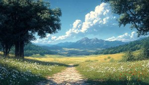 Scenic Mountain Meadow Landscape Wallpaper for Desktop 4K Backgrounds