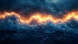 Fiery Ocean Wave 4K Desktop Wallpaper, Dramatic Sea Background