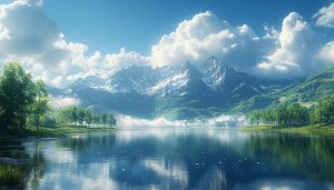 Scenic Mountain Lake Reflection Wallpaper, Free Nature Desktop Background