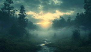 Misty Forest Stream Wallpaper: Free 4K Desktop Background Scenery