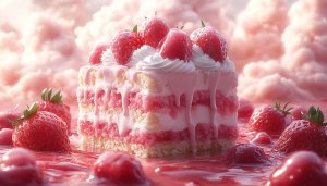 Strawberry Cake Dessert 4K Wallpaper Delicious Food Pink Background Aesthetic