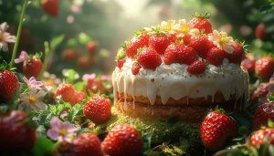Strawberry Cake 4K Wallpaper for Desktop Background and Mobile Use