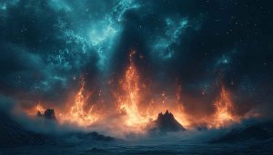 Epic Fire Sky Fantasy Landscape 4K Desktop Wallpaper Free