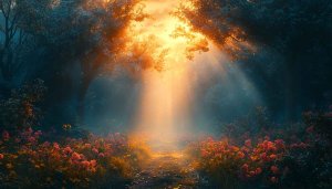 Enchanted Forest Path Mobile Background, Glowing Sunlight Scenery Wallpaper