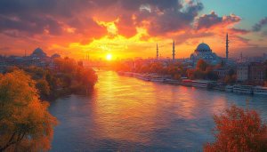 Istanbul Sunset 4K Desktop Wallpaper, Golden Horn Cityscape Background