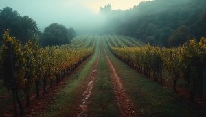 Misty Vineyard with Castle 4K Desktop Mobile Wallpaper