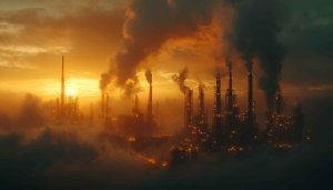 Industrial Sunset 4K Desktop Wallpaper, Pollution Background, Factory Chimneyscape