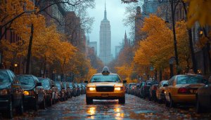 New York City Taxi Autumn Street 4K Mobile Wallpaper
