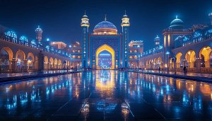 Night Blue Mosque Reflection Architecture 4K Desktop Mobile Background Wallpaper