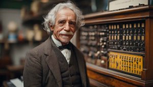 Portrait of Elegant Elderly Gentleman With Vintage Electrical Panel Wallpaper