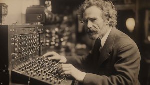 Vintage Electronics Engineer Portrait Desktop Background, Free Vintage Mobile Wallpaper