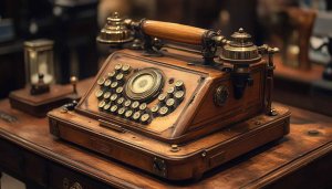 Vintage Wooden Telephone Desktop Wallpaper, Antique Phone 4K Background