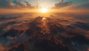 Fiery Mountain River at Sunset 4K Desktop Background Wallpaper