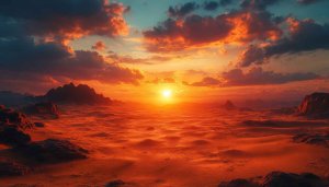 Fiery Sunset Desert Landscape 4K Desktop Background Wallpaper