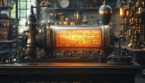 Steampunk Machine Golden Glow Interior 4K Desktop Background Wallpaper