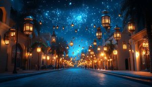 Ramadan Kareem Night Lanterns Street 4K Mobile Wallpaper Free