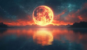 Super Blood Moon Over Lake Mobile Wallpaper, 4K Desktop Background