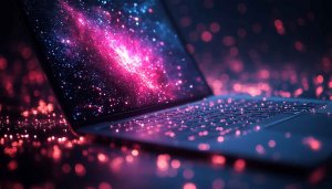 Glowing Galaxy Laptop Screen Aesthetic Wallpaper 4K Desktop Background