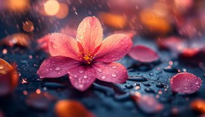 Pink Flower Petals in Rain 4K Desktop Wallpaper Background