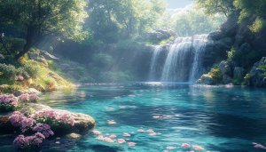 Peaceful Waterfall Scene 4K Desktop Background, Nature Mobile Wallpaper