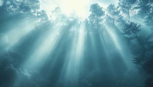 Sun Rays Through Foggy Forest Mobile and Desktop Wallpaper 4K