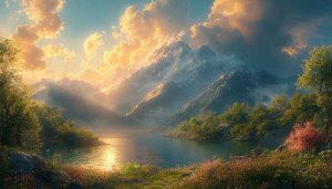 Mountain Lake Sunset Landscape 4K Desktop Wallpaper Nature Background